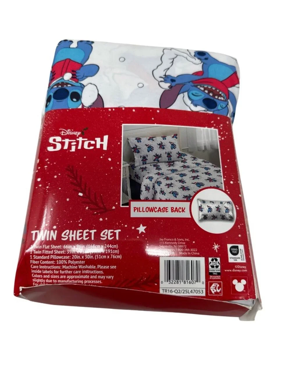 Disney Stitch Twin Sheet Set Flat Sheet Fitted Sheet Pillowcase Holiday Design